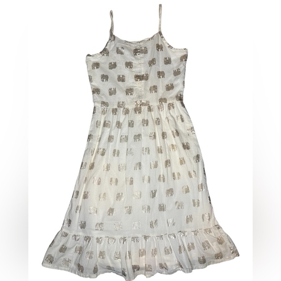 Crazy 8 Cream with Metallic Gold Elephants Spaghetti Strap Sundress Size 12 - Picture 4 of 9